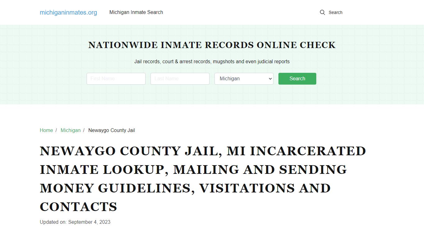Newaygo County Jail, MI: Offender Locator, Visitation & Contact Info